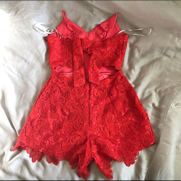 Red Lace Lovers & Friends romper with pockets - Picture 2 of 5